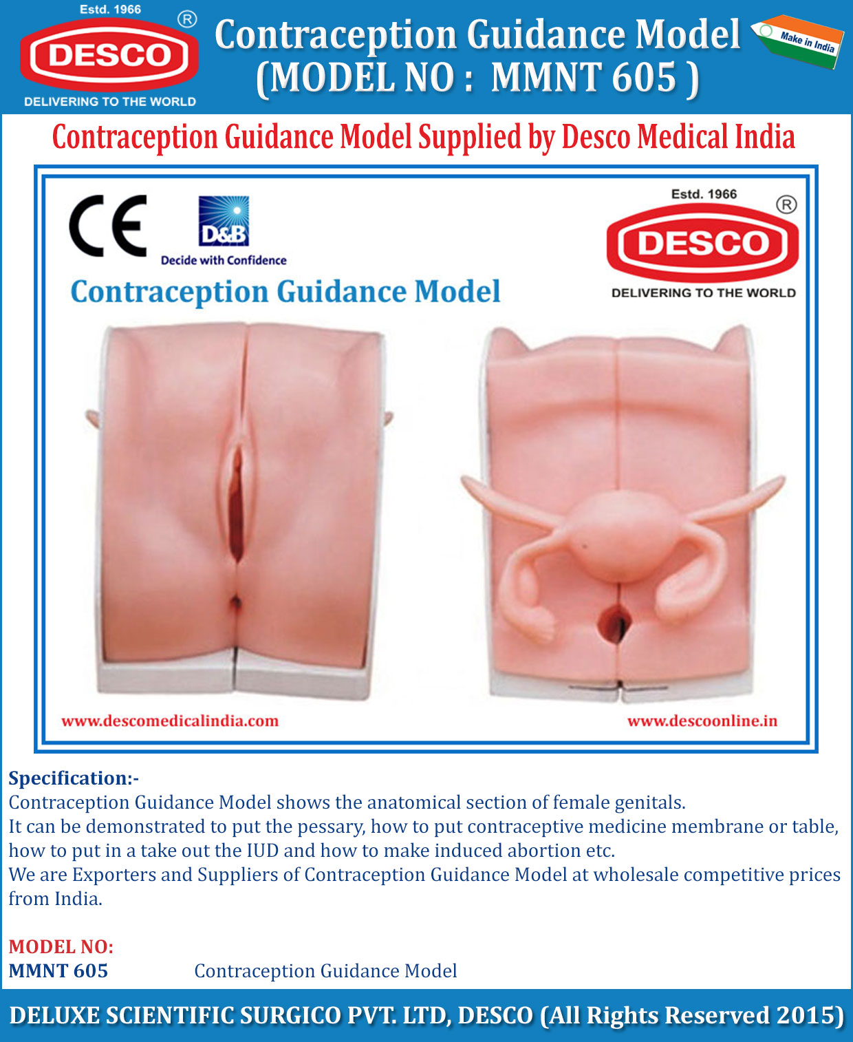 Female Reproductive & Contraception Model - 1:1 Anatomical, PVC, For Medical Teaching, IUD Placement Practice