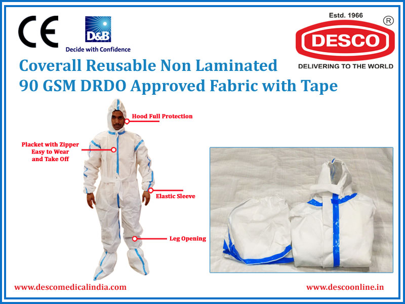 COVERALL NON LAMINATED WITH TAPE 90 GSM DRDO APPROVED FABRIC