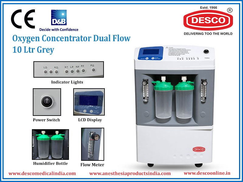 OXYGEN CONCENTRATOR SINGLE FLOW 10 LTR GREY