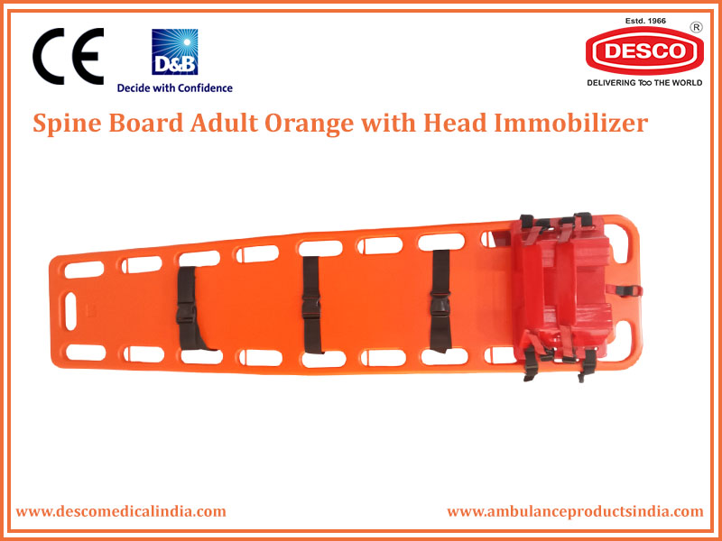 SPINE BOARD ADULT ORANGE WITH HEAD IMMOBILIZER