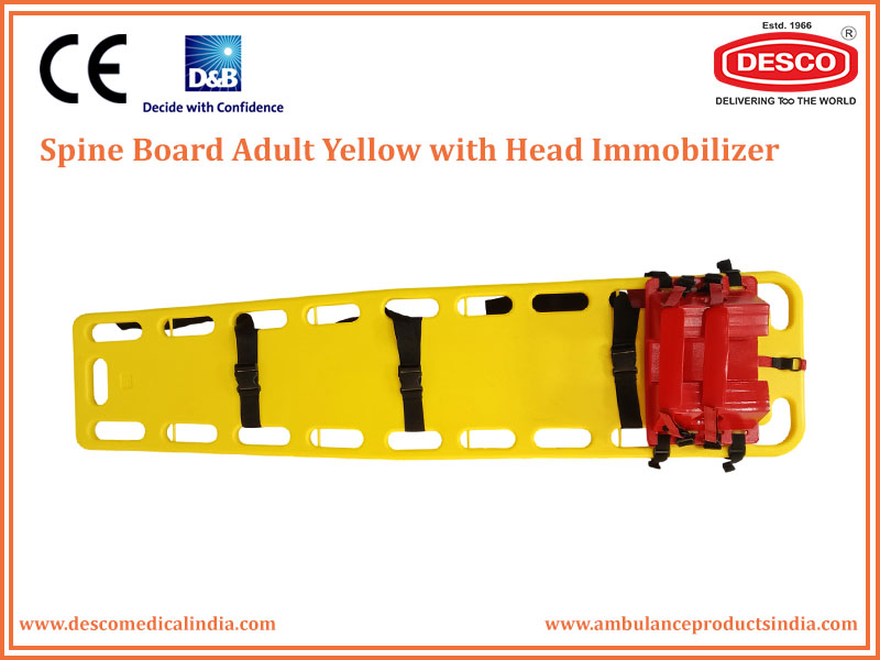 SPINE BOARD ADULT YELLOW WITH HEAD IMMOBILIZER